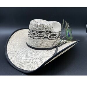RDR Hats Kids Straw Cowboy Hat with Peacock Feather Accent Western